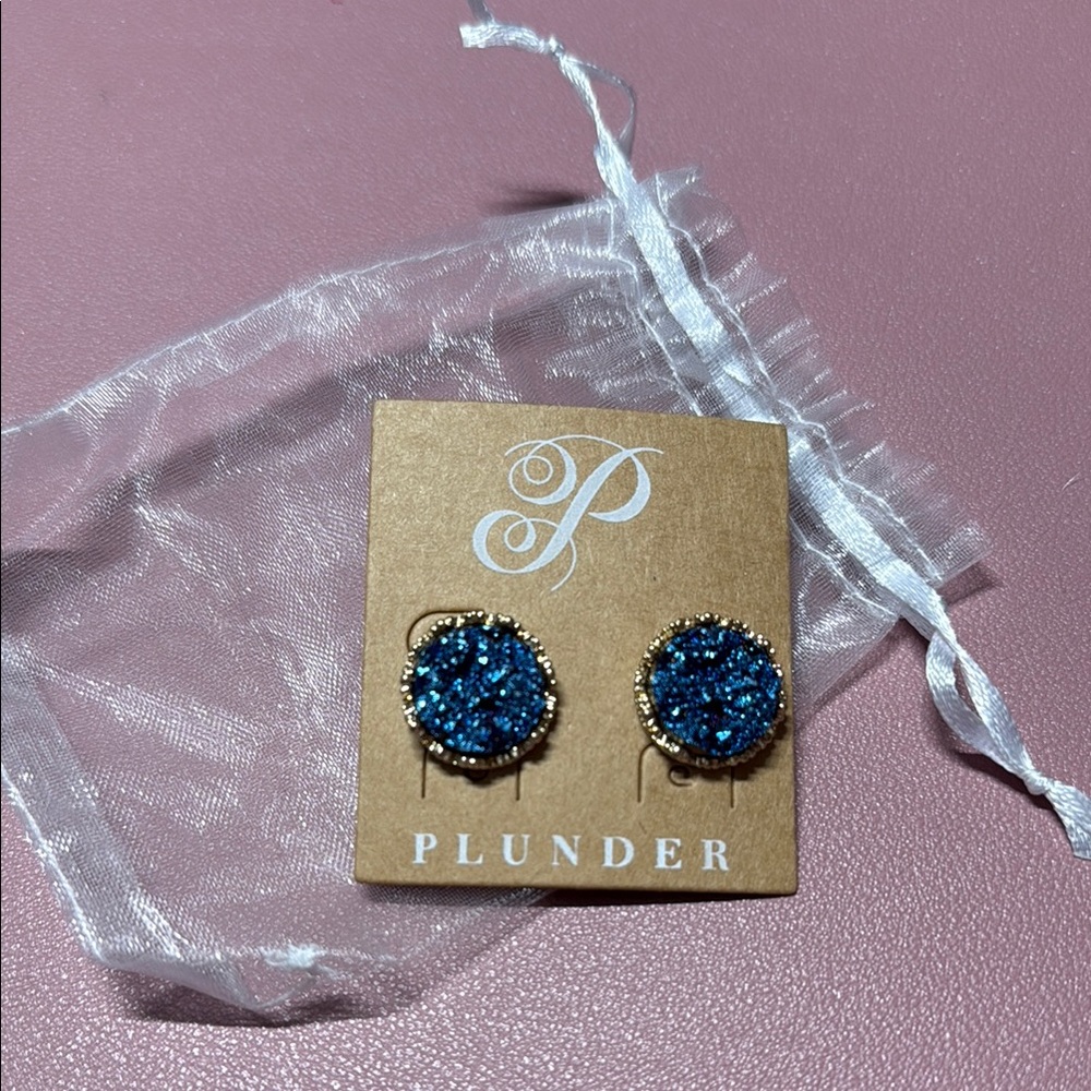 Plunder Blue and Gold Druzy Earrings